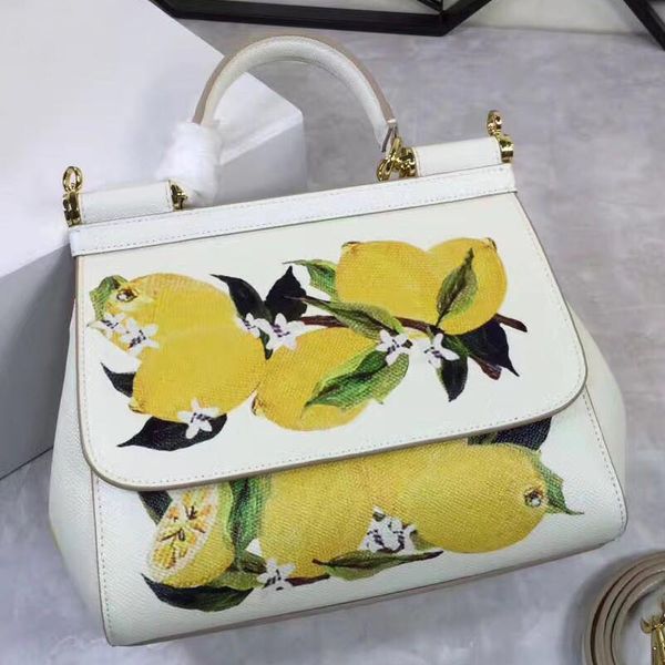 

original brand lemon prints, sicilian women's leather, hand platinum bag, single shoulder satchel