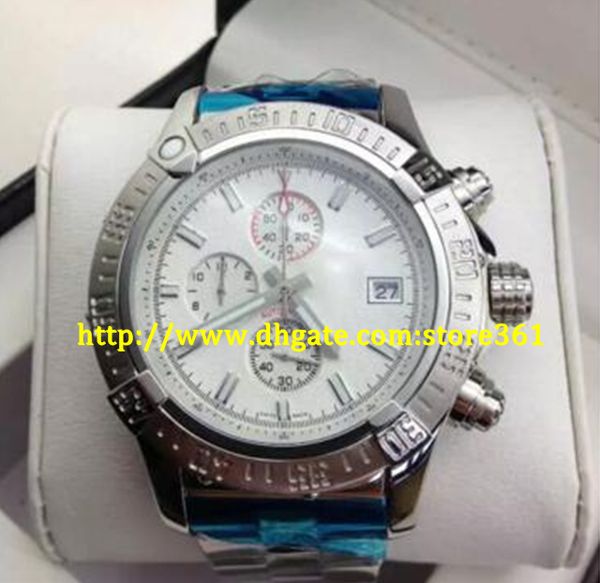 

store361 new arrive mens watch quartz chronograph movement satch white spuer sea wolf men watches number satinless steel wristwatch, Slivery;brown