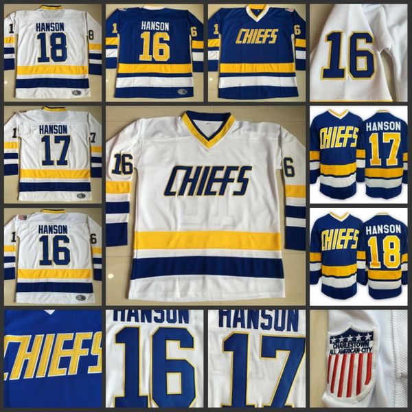 

Hanson Brothers Charlestown Hockey Jerseys #16 Jack #17 Steve #18 Jeff SlapShot Movie Jerseys Stitched Top Quality Jersey