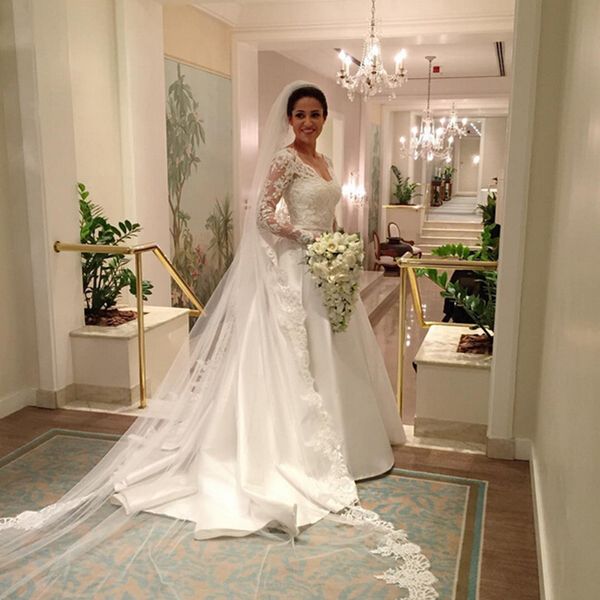 

winter long sleeve wedding dresses lace satin a line sweep train 2019 new princess bridal gowns custom made vestido de noiva romantic, White