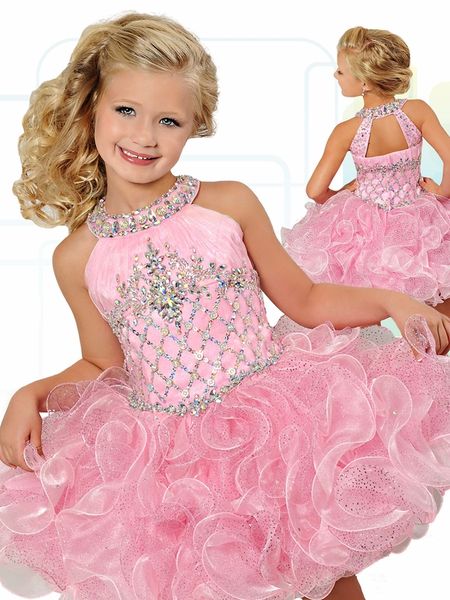 Cupcake-Festzug-Kleider für Mädchen 2019 Ritzee Girls B740 AB Kristalloberteil und Neckholder-Rüschen aus Organza Kleinkind-Tutu-Kleid für formelle Kleidung