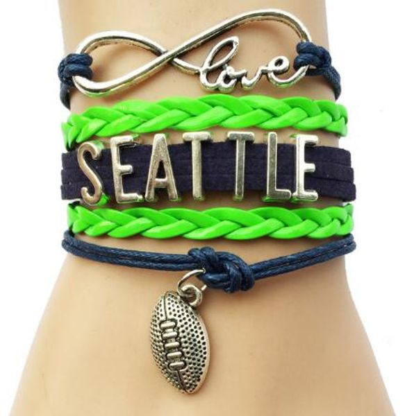 

10pcs diy handmade diy jewelry new infinity love national football league team bracelet navy and neon green leather - customizable, Golden;silver