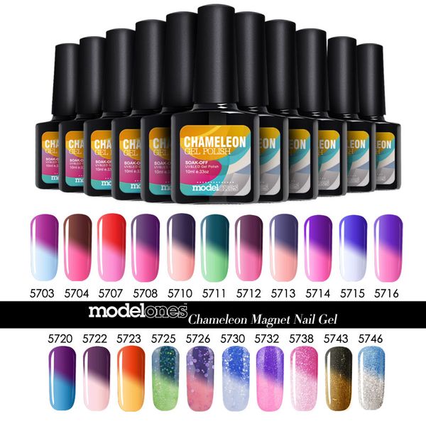 

wholesale- modelones beauty temperture color change nail gel polish 10ml soak off uv led nail art for long-lasting gel, Red;pink