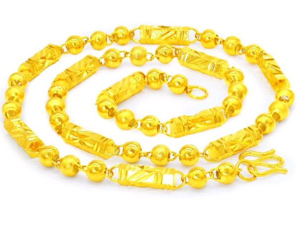 24-Zoll-Halskette mit 24 Karat vergoldeten Buddha-Perlen für Herren-Halsketten aus gelbem Kupfer, sechseckig, Schmuck