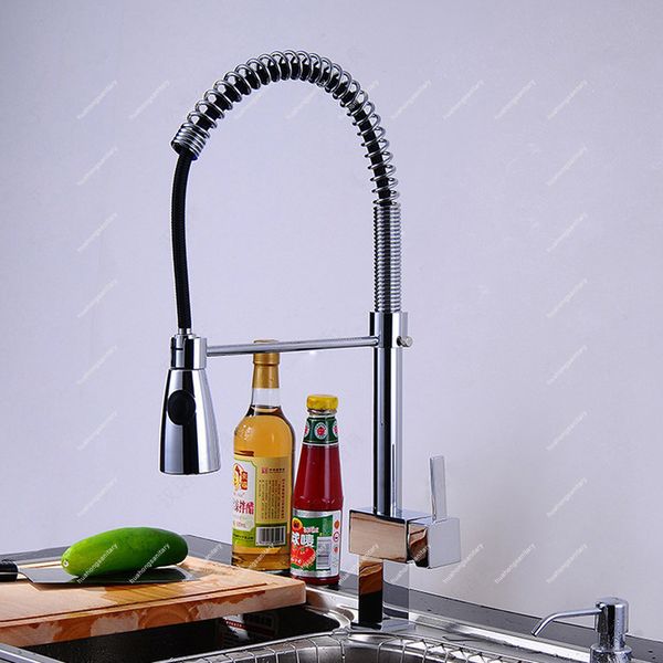 

full brass chrome deck mount single handle sink faucet pull out and down / chrome kitchen faucet handle hs435