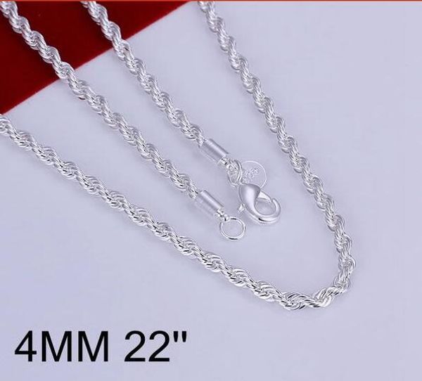 Moda takı Kolye kolye Zincirler, 925 takı gümüş kaplama kolye Parlaklık Twisted Hattı 4mm 22 inç Kolye G216