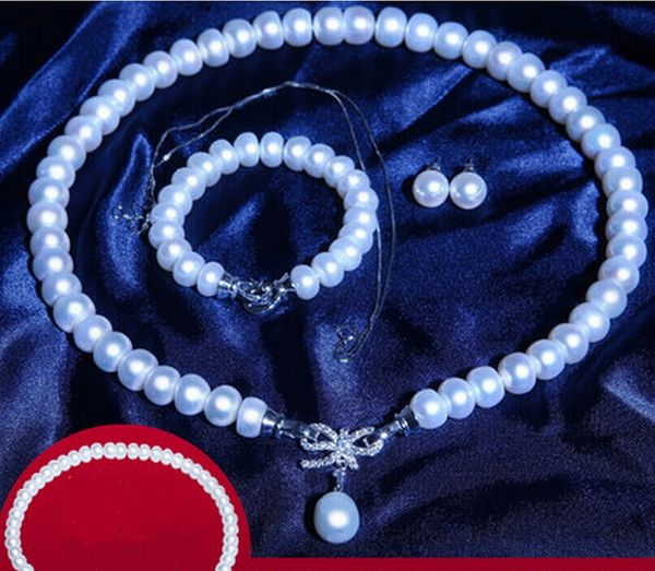 

fine pearls jewelry 18inches10-11mm natural pearl necklace pendant bracelet earrings set925 silver clasp