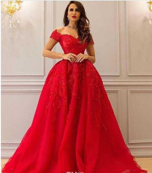

2017 red prom dresses ball gown off the shoulder straps with blingbling beaded chapel train evening gowns, Black