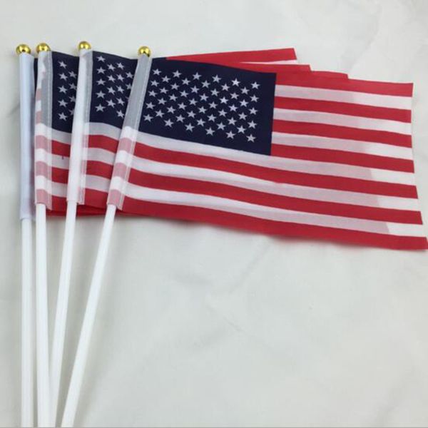 

14x21 см сша америка флаг баннер флаг 100% полиэстер флаги с пластиковыми флагштоками для празднование украшения сша