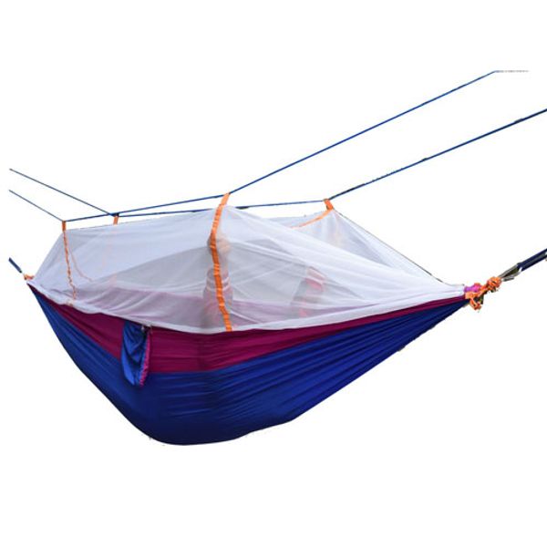 

wholesale- 260*140cm double hammock with mosquito net outdoor camping survival garden hunting leisure parachute cloth swing hammock