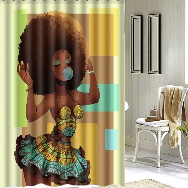 

оптовая-150x180cm ванная комната большие волосы африканская женщина шаблон водонепроницаемый полиэстер ванна душ занавес ванной декор