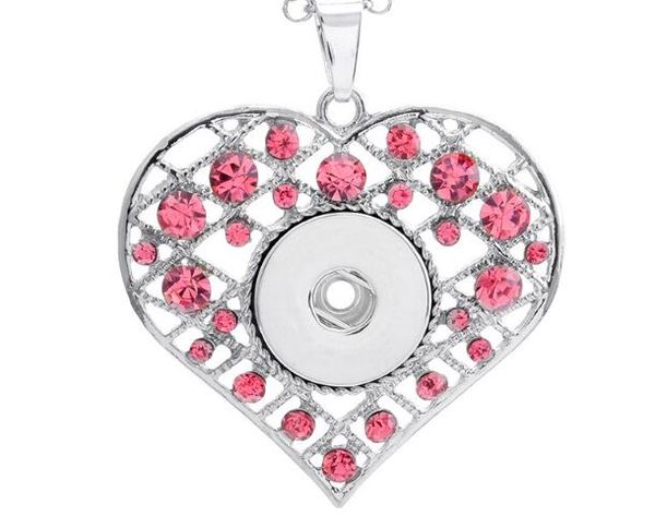 

new blue white pink rhinestone heart shape noosa 10pcs/lot noosa necklace pendant snap button pendant fit 18mm charm diy jewelry accessories, Silver