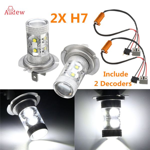 

2pcs 50w led super white drl fog light driving bulbs + 2pcs decoder no error harness set