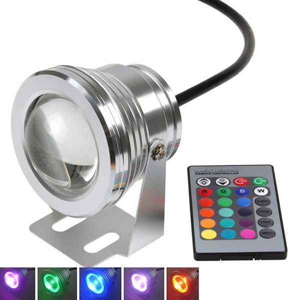 

new 10w 12v underwater rgb led light 1000lm waterproof ip68 fountain pool lamp lights16 color change+ 24key ir remote controller