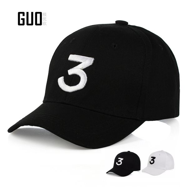 

wholesale- [jiyouou] sell chance 3 hat cotton baseball cap chance the rapper hat simple embroidery 3 sun hat hip-hop cap, Black;white