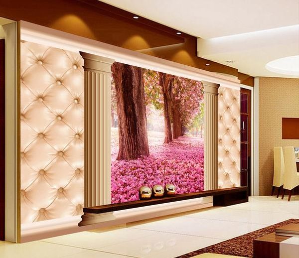 

3d stereo roman pillar romantic cherry background wall mural p wallpaper