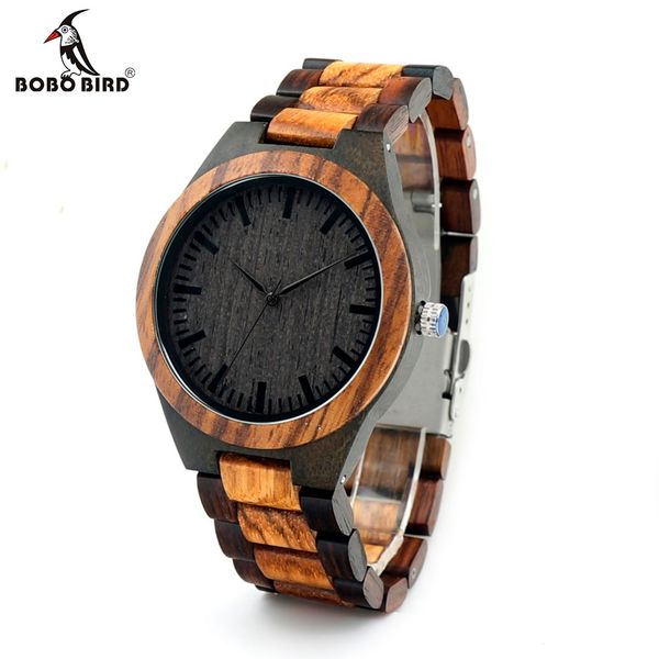 

wholesale- bobo bird d30 round vintage zebra wood case men watch with ebony bamboo wood face with zebra bamboo wood strap japanese movement, Slivery;brown