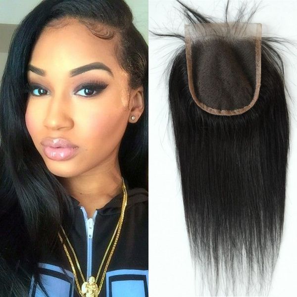 

indian straight hair lace closures with baby hair virgin middle three part closures bleached knots, Black;brown