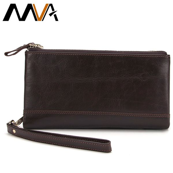 

wholesale- mva genuine leather wallet men clutch solid bag male wallets clutch purse double zipper men wallets long card holder purse, Red;black