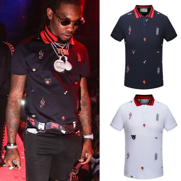 

plus 3xl size multi embroidery polo shirts man fashion design ribbed sleeves split hem stretch polos male, White;black