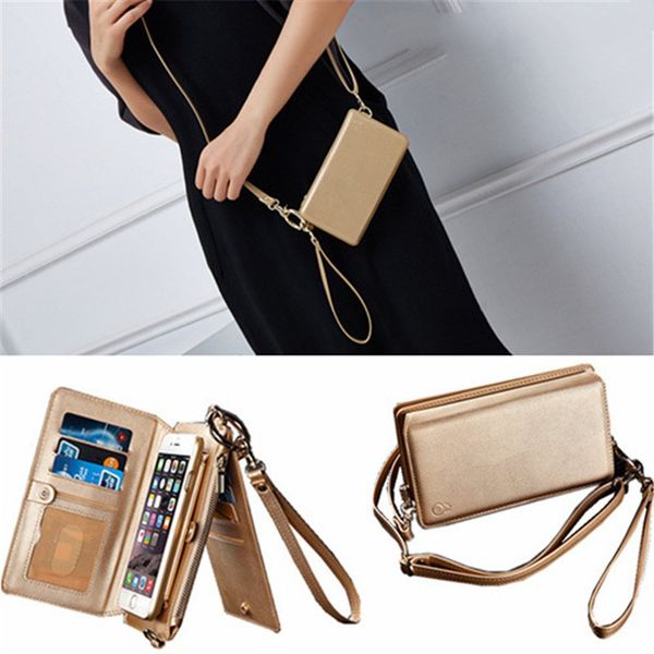 

1pcs leather case flip wallet cover for iphone 11 pro xs max x 6 7 8 plus zipper handbag shoulder bag card slots samsung note 8 9 s8 s9 plus