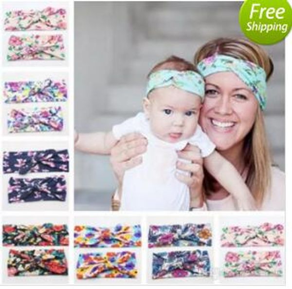 

2pcs/set mom and me boho turban headband knotted rabbit ears elastic bowknot matching headband newborn and mommy hair band, Slivery;white