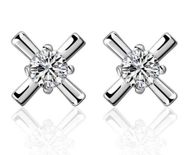

women silver cross earrings geometric zircon crystal stud earrings silver plating girls ear jewelry rhinestone wedding luxury stud brincos, Golden;silver