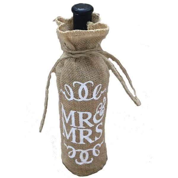

wholesale- mr.& mrs jute burlap wine bottle cover gift bag wedding christmas party decoration aa8008