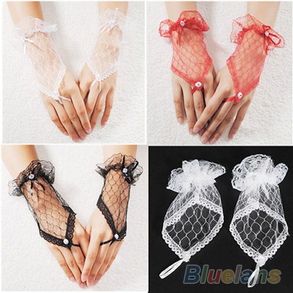 

wholesale- lace wrist fingerless evening short gloves, Blue;gray