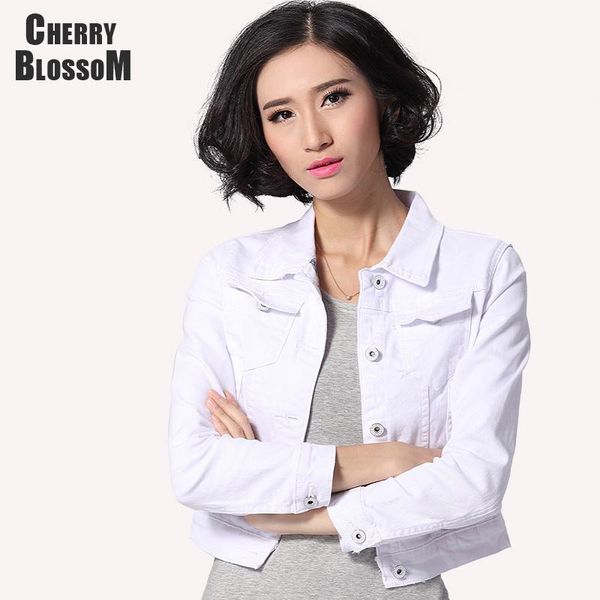 

wholesale- denim jacket women short jeans overcoat ladies jackets turn down collar slim white black jeans for women high quality, Black;brown