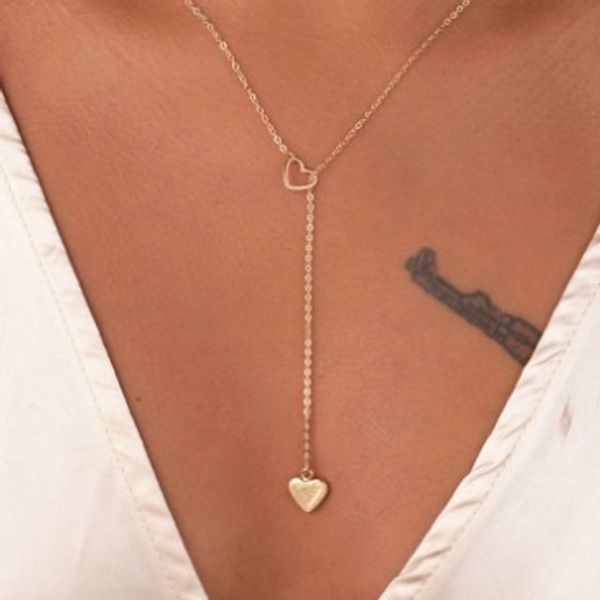 

jewelry heart lariat necklaces gold silver plated alloy simple pendant necklaces womens jewelry accessories gifts chokers, Golden;silver