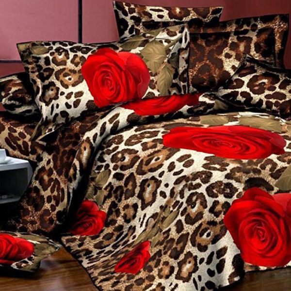

wholesale- 4 pieces 3d floral duvet cover double bed linen bed sheet set red rose bedding sets flower bedspreads king size