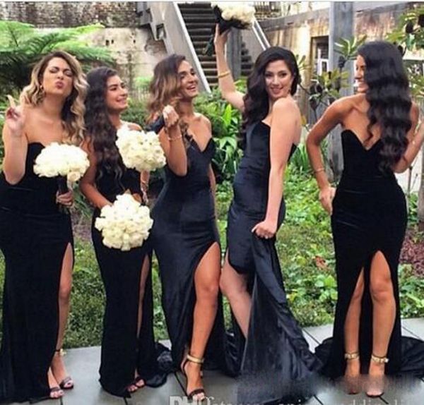 2018 черный бархат сплит мода платье невесты русалка возлюбленная свадьба гостевая вечеринка невесты платья бесплатная доставка