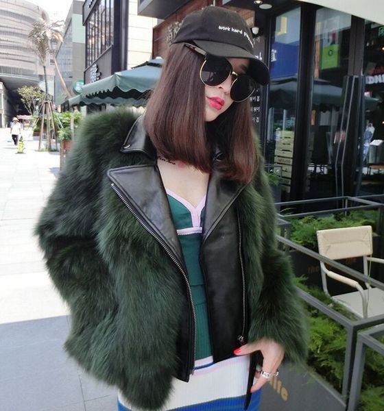 

girl fur coat jacket imitation fox artificial fur grass plush+leather fake two pieces winter kids clothes warm fur, Black