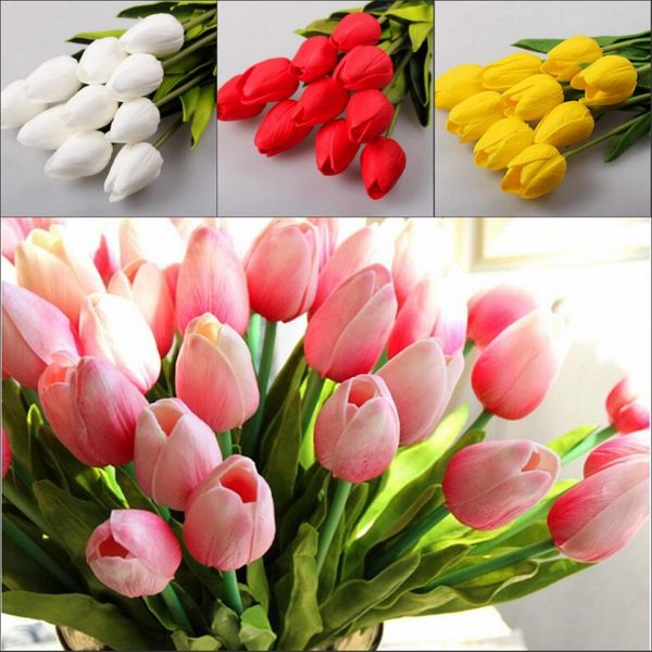 

100 pc lot tulip artificial flower whole ale real touch pu artificial bouquet flower for home gift wedding decorative flower