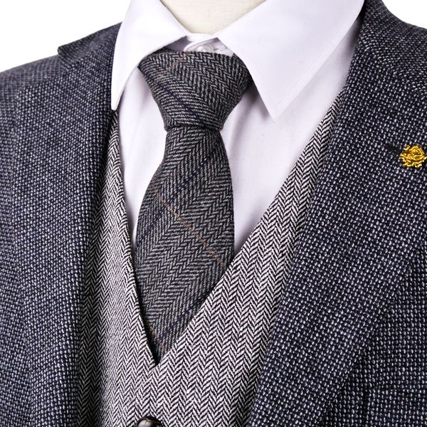

gray for fashion blend grey 2.76" herringbone tweed wool men neckties black mens 7cm h38 suit gift dark ties fvirm, White;black