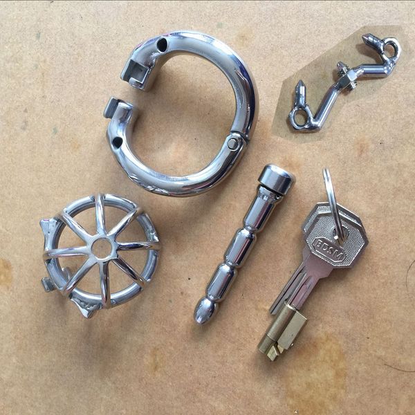

magic lock new small steel chastity spikes cage men stainless devices with ring male super cock short device anti-off for chastity arc jlvx