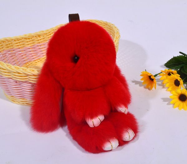 

smart bunny keychain fluffy rex rabbit fur pompoms key chain woman gift jewelry pom pom bag charm car pendant, Silver