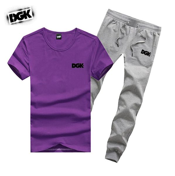 

d730 new men leisure dgk t-shirt and long pants suit o-neck elastic waist men's tracksuits, Gray