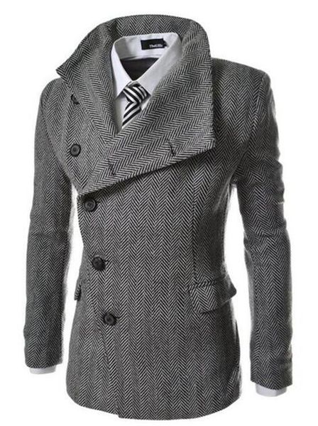 

european and american fashion cultivate one's morality men winter new boutique personality herringbone cloth trench coat / m-2xl, Black