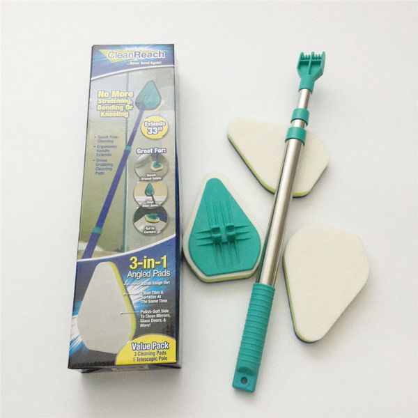 

New clean reach ponge couring pad cleaning bru h three retractable rod window cleaner hou ehold cleaning tool