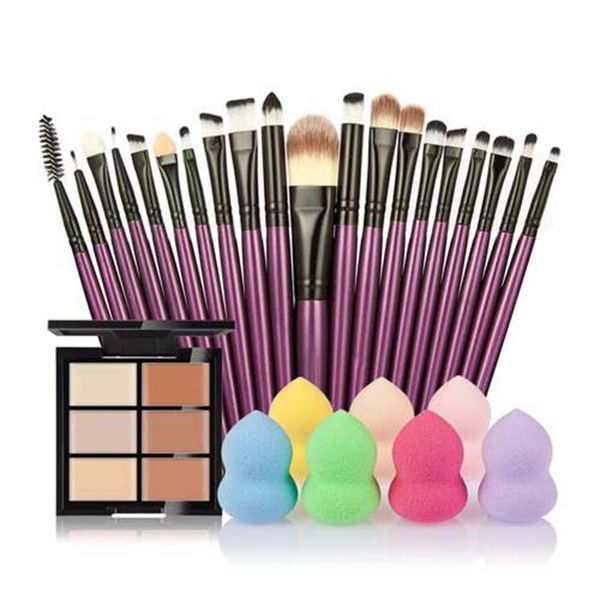 Wholesale-  Sets 6 Colors Concealer Cosmetics+20  Brush + Make Up Sponge Puff Beauty Tools Kosmetika#121