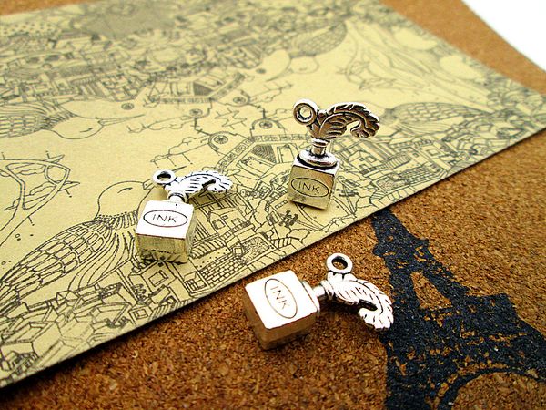 

30pcs pen feather ink charms, antique tibetan silver 2 sided pen feather ink charms pendants 21x14mm, Bronze;silver