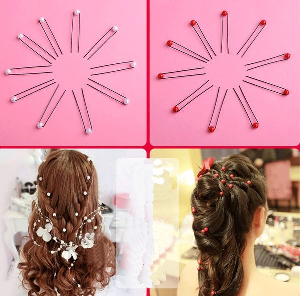 

popular bridal hair accessories bridal faux pearl u pins party head pieces wedding hair decoration beads bridal accessories, Slivery;golden