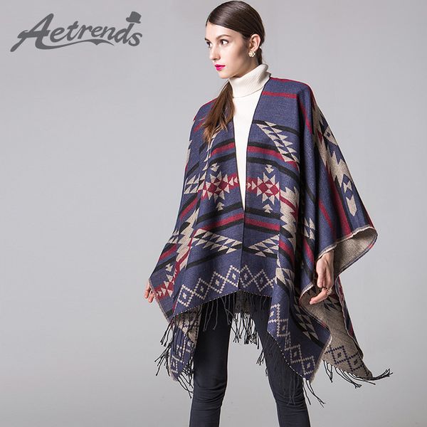 

wholesale- [aetrends] 2016 new winter blanket poncho cape women warm scarves cashmere ponchos and capes z-3449, Blue;gray