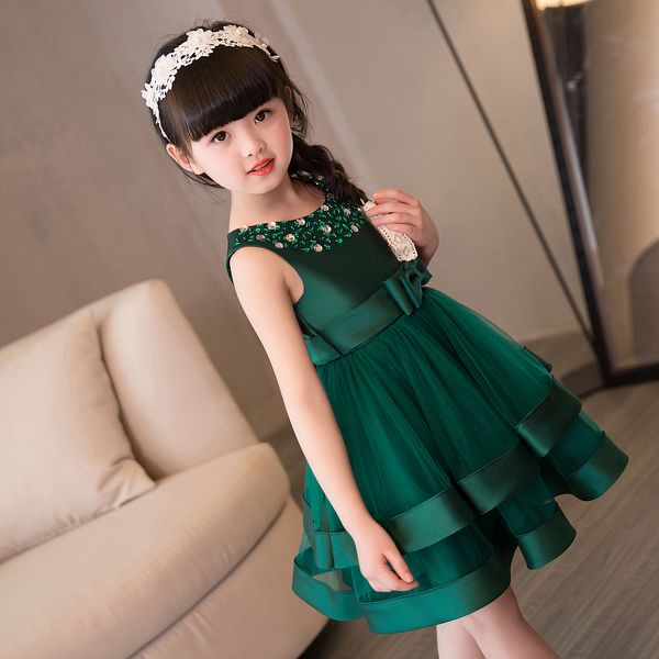 

new green flower girl dresses for wedding knee length little girl kids/child dress ball party birthday pageant communion dress, White;blue
