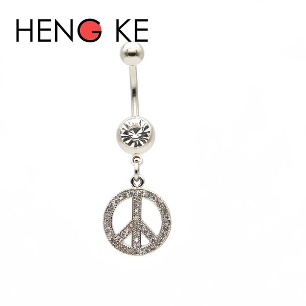 

crystal belly bar peace sign zircon surgical steel clear cz gems dangle navel rings button beautiful body piercing jewelry sexy, Silver