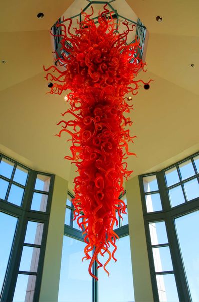 Große luxuriöse rote geblasene Kronleuchter Foryer Home Hotel Lobby Dekoration Kunstglas LED-Birnen Kronleuchter Anhänger