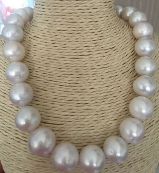 

fine pearls jewelry classic huge south sea 13-15mm round white pearl necklace 18inch silver, Black