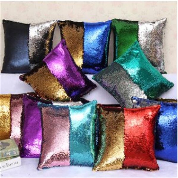 Sequins Pillow 2 Tone Color Suede Pillowcase Case Revrsible